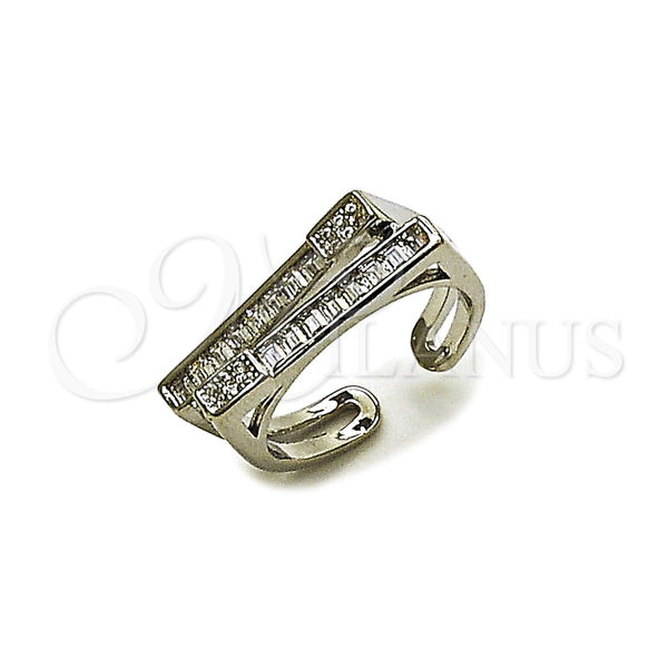 Anillo Multi Piedra 01.438.0009 Rodio Laminado, Diseño de Baguette, con Zirconia Cubica Blanca y Micro Pave Blanca, Pulido, Rodinado (Talla Unica)