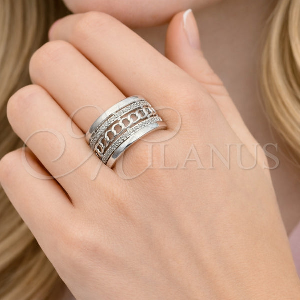 Anillo Multi Piedra 01.438.0010 Rodio Laminado, Diseño de Miami Cubana, con Micro Pave Blanca, Pulido, Rodinado (Talla Unica)