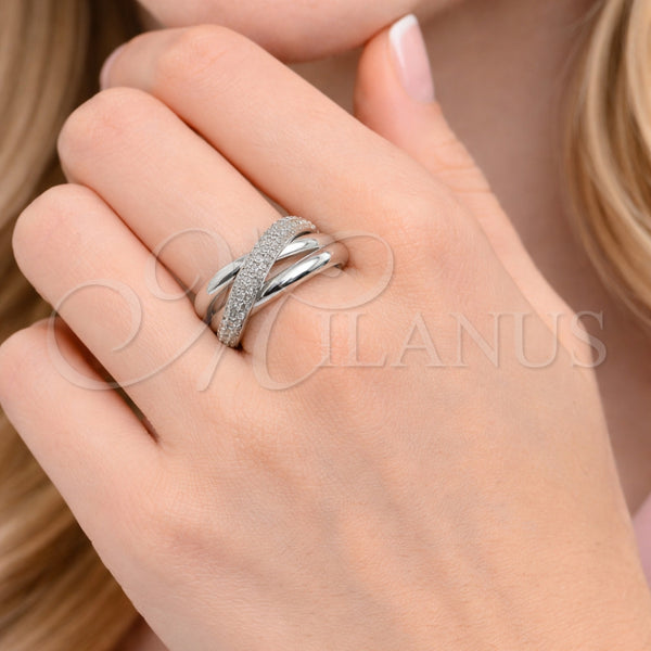 Anillo Multi Piedra 01.438.0012 Rodio Laminado, Diseño de Torcido, con Micro Pave Blanca, Pulido, Rodinado (Talla Unica)