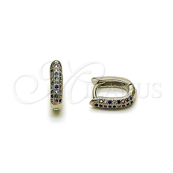 Argolla Huggie 02.438.0002.10 Rodio Laminado, con Micro Pave Multicolor, Pulido, Rodinado