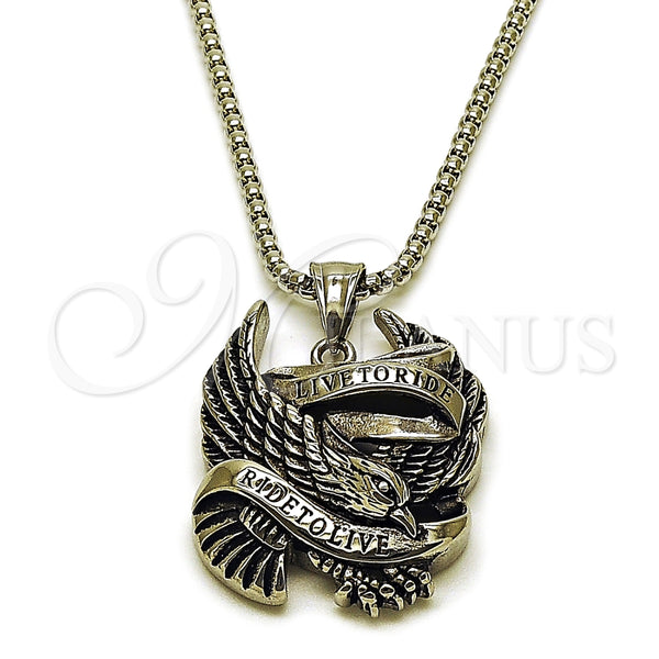 Collares con Dije 04.451.0002.24 Acero Inoxidable, Diseño de Águila, Pulido, Tono Plateado (03 MM Thickness, 24 Inches Length)