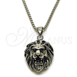 Collares con Dije 04.451.0003.24 Acero Inoxidable, Diseño de Leon, Pulido, Tono Plateado (03 MM Thickness, 24 Inches Length)