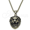 Collares con Dije 04.451.0003.24 Acero Inoxidable, Diseño de Leon, Pulido, Tono Plateado (03 MM Thickness, 24 Inches Length)