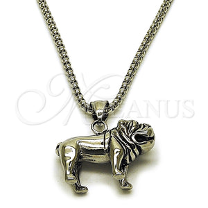 Collares con Dije 04.451.0006.24 Acero Inoxidable, Diseño de Perro, Pulido, Tono Plateado (03 MM Thickness, 24 Inches Length)