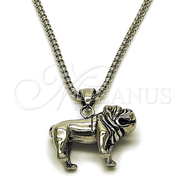 Collares con Dije 04.451.0006.24 Acero Inoxidable, Diseño de Perro, Pulido, Tono Plateado (03 MM Thickness, 24 Inches Length)