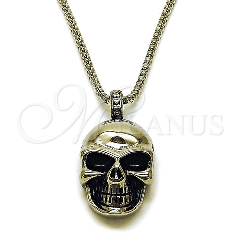 Collares con Dije 04.451.0008.24 Acero Inoxidable, Diseño de Calavera, Pulido, Tono Plateado (03 MM Thickness, 24 Inches Length)