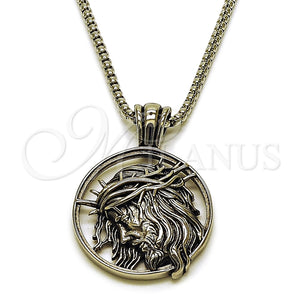 Collares con Dije 04.451.0009.24 Acero Inoxidable, Diseño de Jesus, Pulido, Tono Plateado (03 MM Thickness, 24 Inches Length)