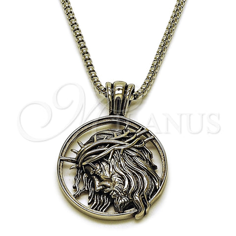 Collares con Dije 04.451.0009.24 Acero Inoxidable, Diseño de Jesus, Pulido, Tono Plateado (03 MM Thickness, 24 Inches Length)
