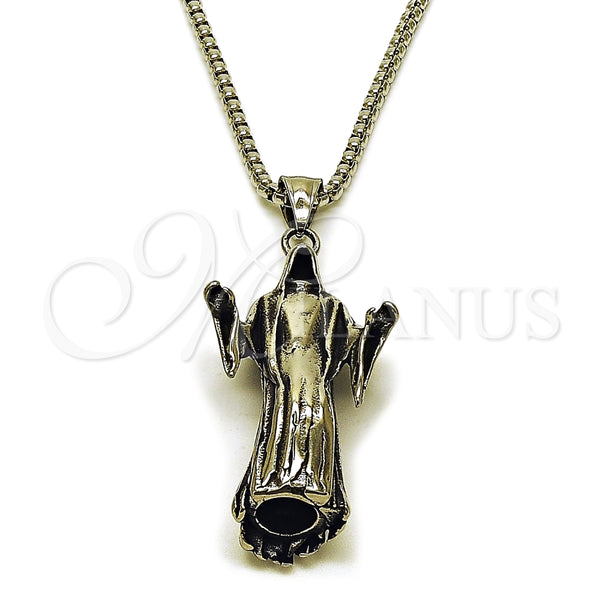 Collares con Dije 04.451.0010.24 Acero Inoxidable, Diseño de Santa Muerte, Pulido, Tono Plateado (03 MM Thickness, 24 Inches Length)