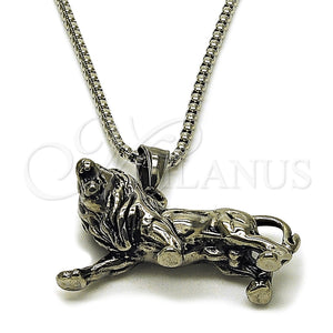 Collares con Dije 04.451.0011.24 Acero Inoxidable, Diseño de Leon, Pulido, Tono Plateado (03 MM Thickness, 24 Inches Length)