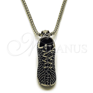 Collares con Dije 04.451.0013.24 Acero Inoxidable, Diseño de Zapato, Pulido, Tono Plateado (03 MM Thickness, 24 Inches Length)