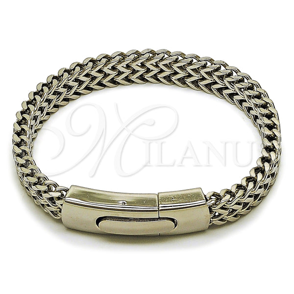 Pulsera Elegante 03.222.0005.09 Acero Inoxidable, Diseño de Square Franco, Pulido, Tono Plateado (Thickness, 9 Inches Length)
