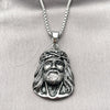Collares con Dije 04.222.0002.24 Acero Inoxidable, Diseño de Jesus, Pulido, Tono Plateado (03 MM Thickness, 24 Inches Length)