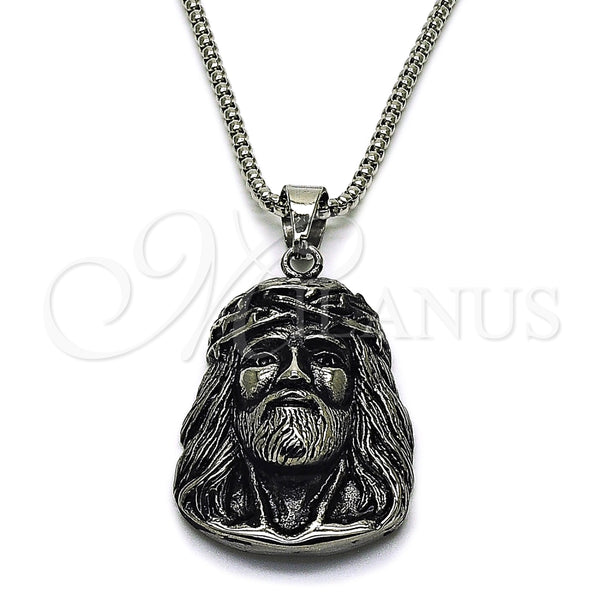 Collares con Dije 04.222.0002.24 Acero Inoxidable, Diseño de Jesus, Pulido, Tono Plateado (03 MM Thickness, 24 Inches Length)