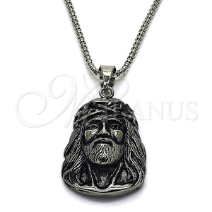 Collares con Dije 04.222.0002.24 Acero Inoxidable, Diseño de Jesus, Pulido, Tono Plateado (03 MM Thickness, 24 Inches Length)