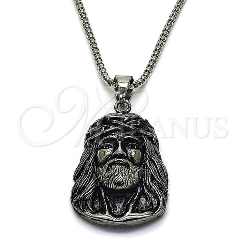 Collares con Dije 04.222.0002.24 Acero Inoxidable, Diseño de Jesus, Pulido, Tono Plateado (03 MM Thickness, 24 Inches Length)