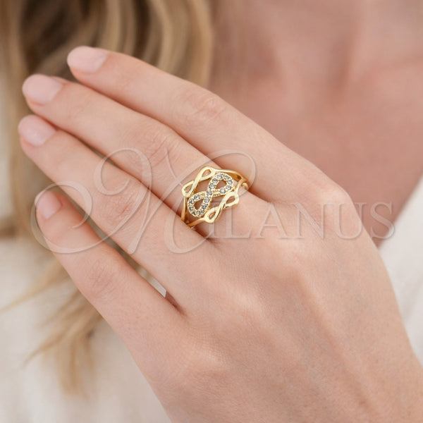 Anillo Multi Piedra 01.310.0049 Oro Laminado, Diseño de Infinito, con Blanca Zirconia Cubica, Pulido, Tono Dorado (One size fits all)