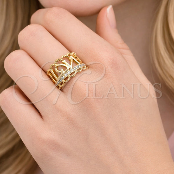 Anillo Multi Piedra 01.310.0050 Oro Laminado, Diseño de Amor, con Blanca Zirconia Cubica, Pulido, Tono Dorado (One size fits all)