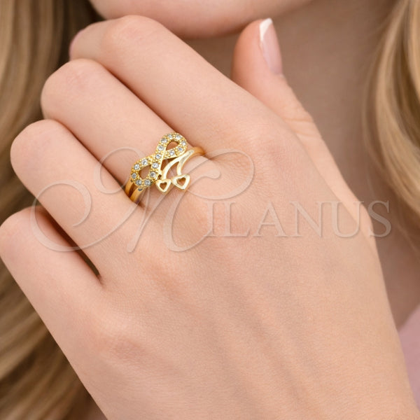 Anillo Multi Piedra 01.310.0051 Oro Laminado, Diseño de Infinito, con Blanca Zirconia Cubica, Pulido, Tono Dorado (One size fits all)