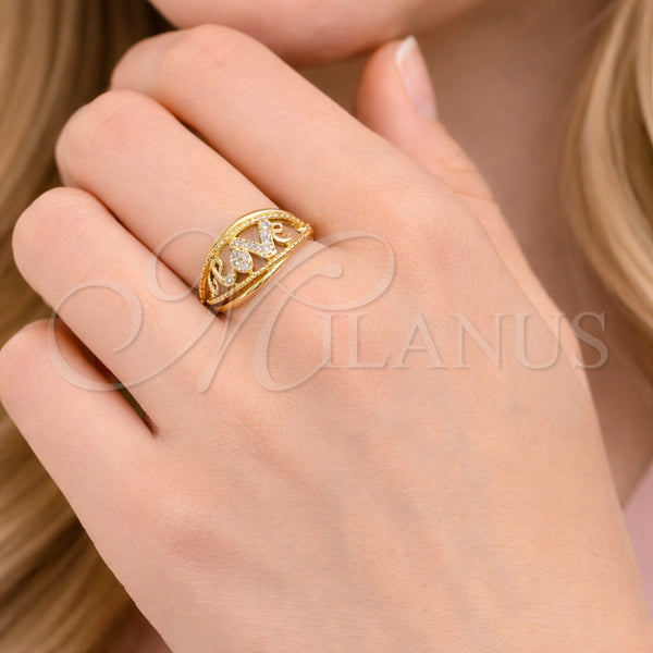 Anillo Multi Piedra 01.310.0052 Oro Laminado, Diseño de Amor, con Blanca Zirconia Cubica, Pulido, Tono Dorado (One size fits all)