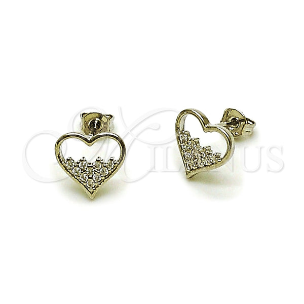 Arete Dormilona 02.310.0111 Rodio Laminado, Diseño de Corazón, con Micro Pave Blanca, Pulido, Rodinado