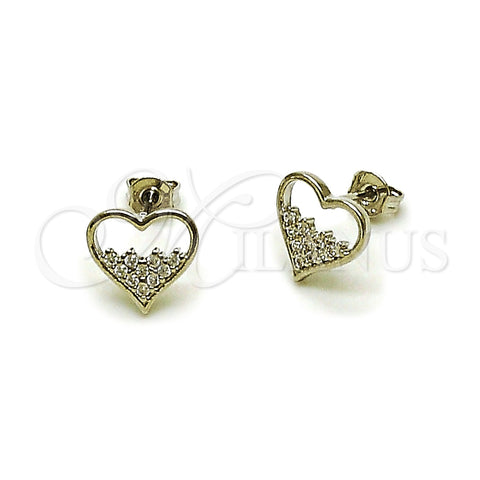 Arete Dormilona 02.310.0111 Rodio Laminado, Diseño de Corazón, con Micro Pave Blanca, Pulido, Rodinado