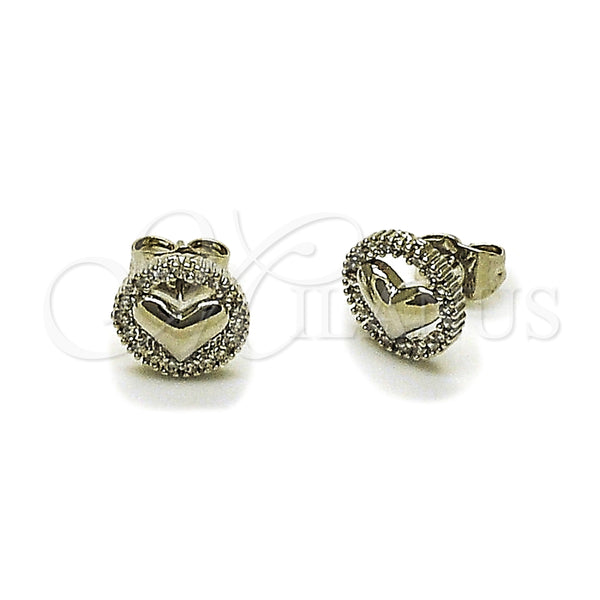 Arete Dormilona 02.310.0114 Rodio Laminado, Diseño de Corazón, con Zirconia Cubica Blanca, Pulido, Rodinado