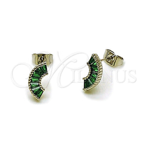 Arete Dormilona 02.310.0119 Rodio Laminado, Diseño de Baguette, con Zirconia Cubica Verde, Pulido, Rodinado
