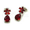 Arete Dormilona 02.452.0005 Rodio Laminado, Diseño de Flor y Gota, con Zirconia Cubica Granate, Pulido, Rodinado