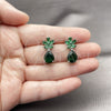 Arete Dormilona 02.452.0005.1 Rodio Laminado, Diseño de Flor y Gota, con Zirconia Cubica Verde, Pulido, Rodinado