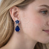 Arete Dormilona 02.452.0005.2 Rodio Laminado, Diseño de Flor y Gota, con Zirconia Cubica Zafiro Azul, Pulido, Rodinado