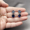 Arete Dormilona 02.452.0005.2 Rodio Laminado, Diseño de Flor y Gota, con Zirconia Cubica Zafiro Azul, Pulido, Rodinado