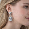 Arete Colgante 02.452.0006.2 Rodio Laminado, Diseño de Cluster, con Zirconia Cubica Blanca, Pulido, Rodinado