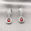 Arete Colgante 02.452.0008.1 Rodio Laminado, Diseño de Gota y Alas, con Zirconia Cubica Granate y Micro Pave Blanca, Pulido, Rodinado
