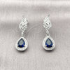Arete Colgante 02.452.0008.2 Rodio Laminado, Diseño de Gota y Alas, con Zirconia Cubica Zafiro Azul y Micro Pave Blanca, Pulido, Rodinado