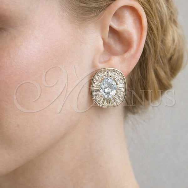 Arete Dormilona 02.452.0011 Rodio Laminado, Diseño de Cluster y Baguette, con Zirconia Cubica Blanca, Pulido, Rodinado