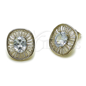 Arete Dormilona 02.452.0011 Rodio Laminado, Diseño de Cluster y Baguette, con Zirconia Cubica Blanca, Pulido, Rodinado