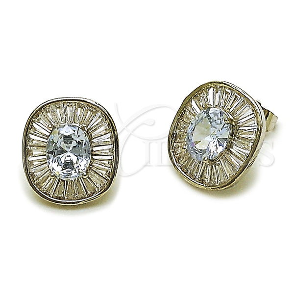 Arete Dormilona 02.452.0011 Rodio Laminado, Diseño de Cluster y Baguette, con Zirconia Cubica Blanca, Pulido, Rodinado