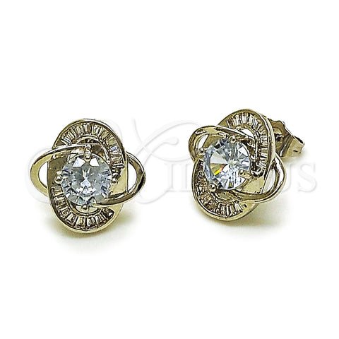 Arete Dormilona 02.452.0014 Rodio Laminado, Diseño de Nudo y Baguette, con Zirconia Cubica Blanca, Pulido, Rodinado