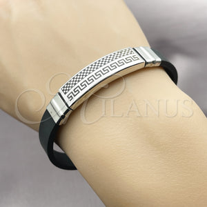 Pulsera Elegante 03.219.0001.08 Acero Inoxidable, Diseño de Llave Griega, Pulido, Tono Plateado (10 MM Thickness, 8 Inches Length)