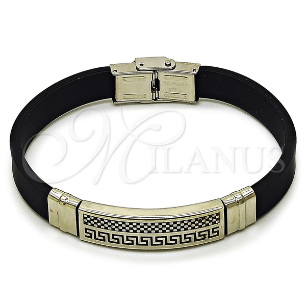 Pulsera Elegante 03.219.0001.08 Acero Inoxidable, Diseño de Llave Griega, Pulido, Tono Plateado (10 MM Thickness, 8 Inches Length)