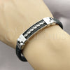 Pulsera Elegante 03.219.0002.09 Acero Inoxidable, Cuero Negro, Tono Plateado (10 MM Thickness, 9 Inches Length)