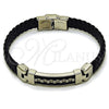 Pulsera Elegante 03.219.0002.09 Acero Inoxidable, Cuero Negro, Tono Plateado (10 MM Thickness, 9 Inches Length)
