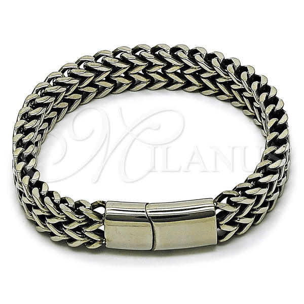 Pulsera Elegante 03.440.0002.09 Acero Inoxidable, Diseño de Square Franco, Pulido, Tono Plateado (12 MM Thickness, 9 Inches Length)