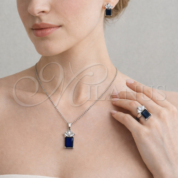 Collar, Dije y Anillo 06.323.0001.2 Rodio Laminado, Diseño de Pina, con Zirconia Cubica Zafiro Azul y Blanca, Pulido, Rodinado