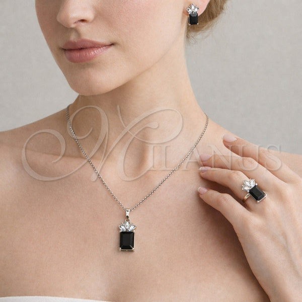 Collar, Dije y Anillo 06.323.0001.3 Rodio Laminado, Diseño de Pina, con Zirconia Cubica Negro y Blanca, Pulido, Rodinado