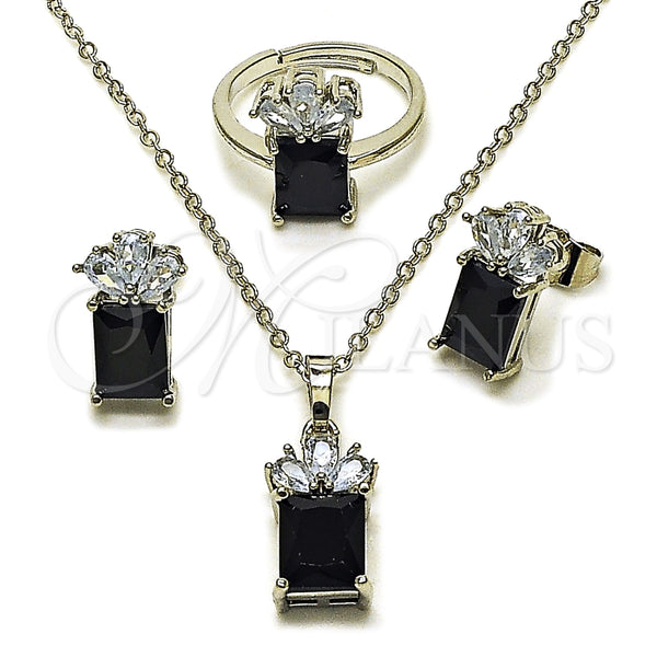 Collar, Dije y Anillo 06.323.0001.3 Rodio Laminado, Diseño de Pina, con Zirconia Cubica Negro y Blanca, Pulido, Rodinado