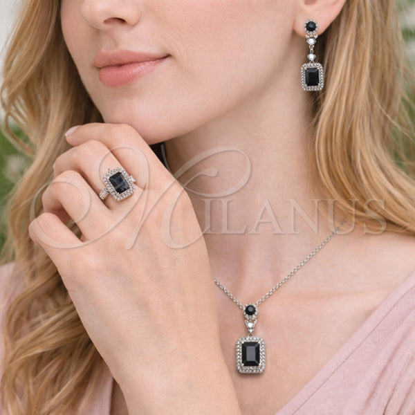 Collar, Dije y Anillo 06.323.0002.3 Rodio Laminado, Diseño de Cluster, con Zirconia Cubica Negro y Micro Pave Blanca, Pulido, Rodinado