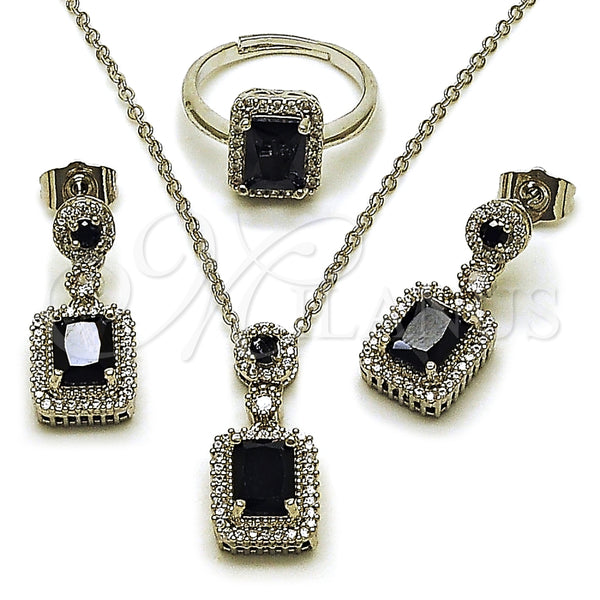 Collar, Dije y Anillo 06.323.0002.3 Rodio Laminado, Diseño de Cluster, con Zirconia Cubica Negro y Micro Pave Blanca, Pulido, Rodinado