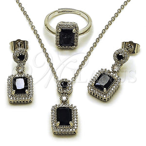 Collar, Dije y Anillo 06.323.0002.3 Rodio Laminado, Diseño de Cluster, con Zirconia Cubica Negro y Micro Pave Blanca, Pulido, Rodinado